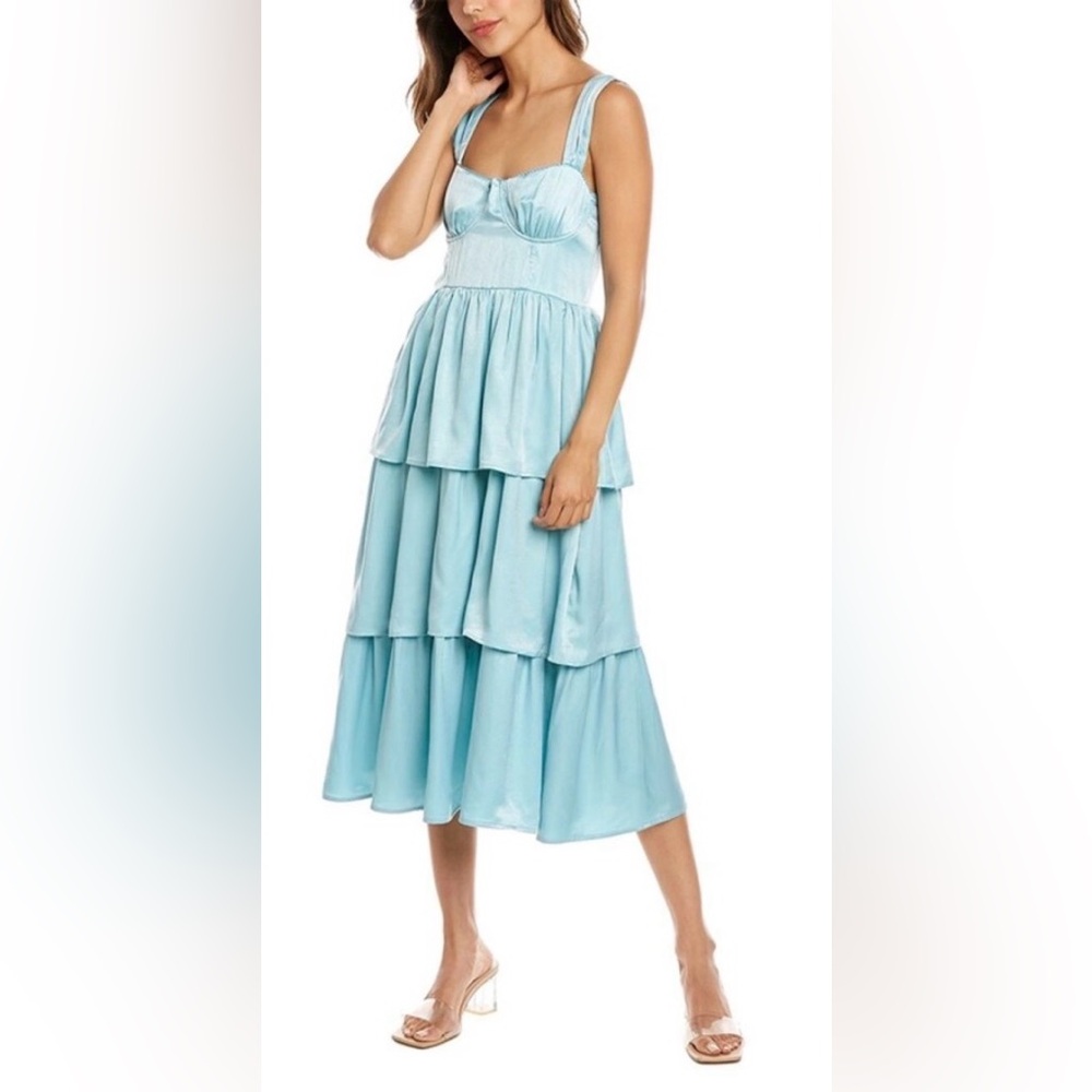 WeWoreWhat Bustier style light blue/aqua tiered midi dress size large